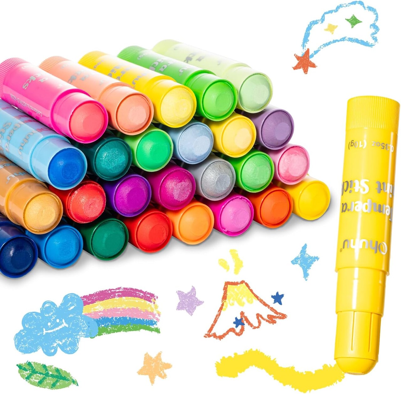 Ohuhu Tempera Paint Sticks for Kids, Washable 36 Colors Tempera Paint, Quick Drying, Non-toxic for Drawing, Graffiti, Works Great on Paper Glass Wood Ceramic Canvas Rock